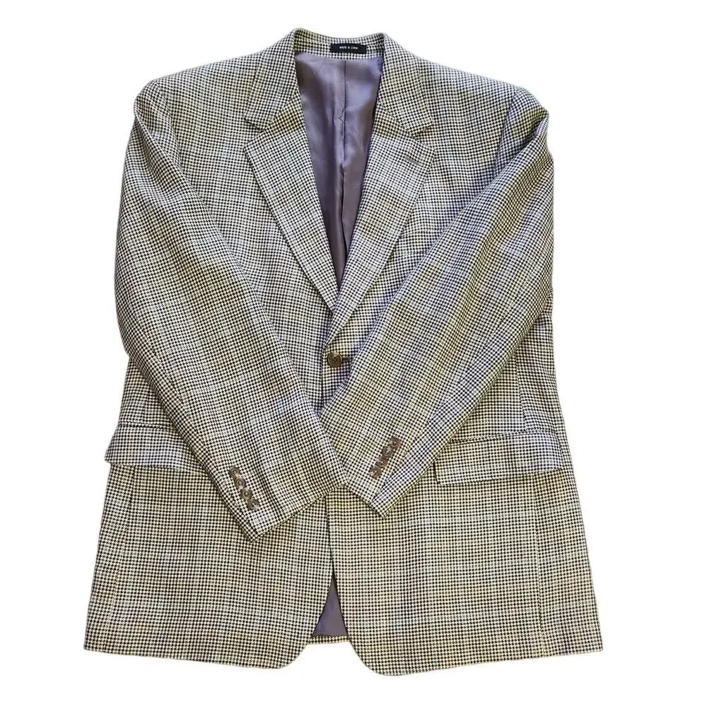100% Silk Ralph Lauren Houndstooth 2 Button Blazer Sport Coat Men 42 Regular